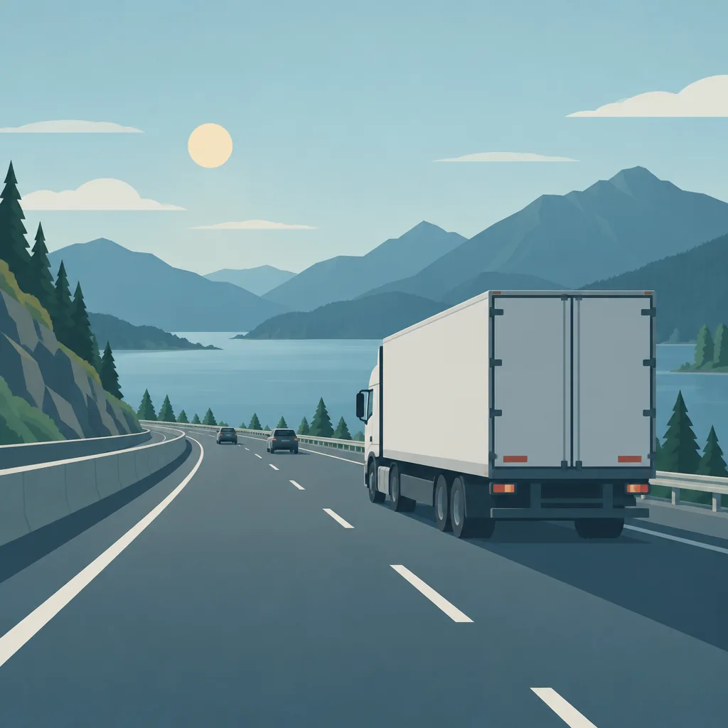 Illustration of a delivery truck and a stack of shipping boxes at a loading dock