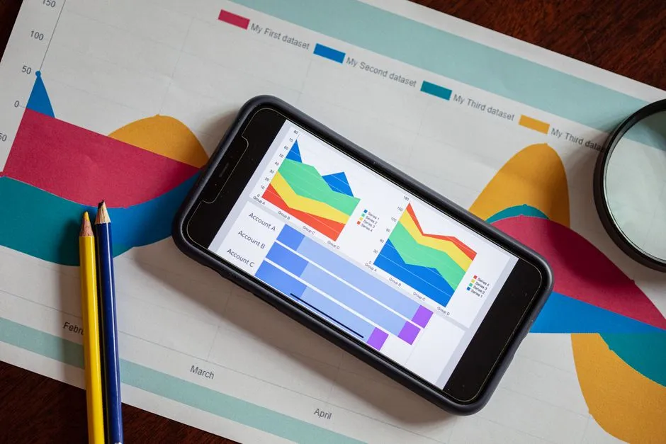 Charts and statistics displayed on a phone screen, representing wage data analysis